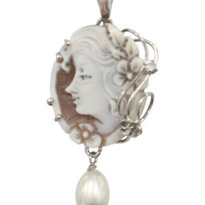 Shop Iowa Italian Shell Cameo Necklace with pearl accent Italian Shell Cameo Necklace with pearl accent
