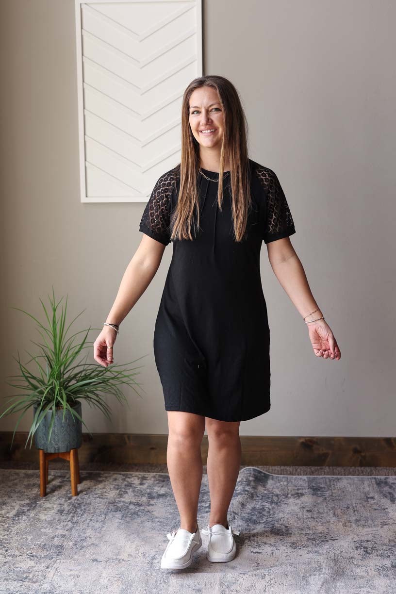 Black Contrast Lace Raglon Sleeve Midi Dress