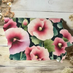Iowa Shaped Card with hollyhock flowers single card