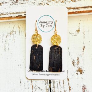 Shop Iowa Small Bar Earrings: Black Cork w/Gold Accents Small Bar Earrings: Black Cork w/Gold Accents