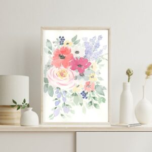Hand Painted Watercolor Summer Bouquet Art Print