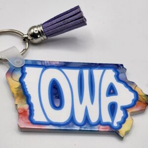 Iowa Keychain Watercolor Design Acrylic Handmade Lightweight