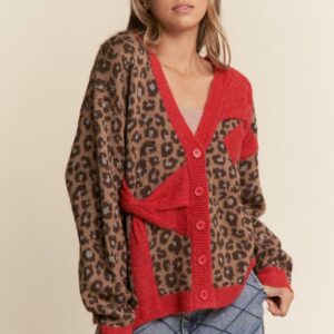 Shop Iowa Cheetah Print Red Bow Cardigan Cheetah Print Red Bow Cardigan