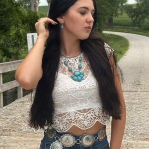 Shop Iowa Faux Turquoise Squash Blossom and Earring Set – 18 inch necklace Faux Turquoise Squash Blossom and Earring Set – 18 inch necklace