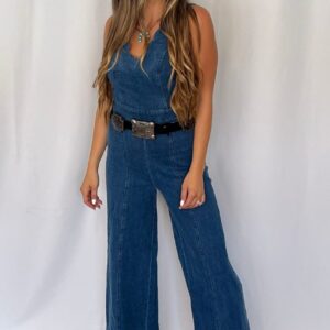Shop Iowa Rosie Scalloped Neckline Denim Jumpsuit Rosie Scalloped Neckline Denim Jumpsuit