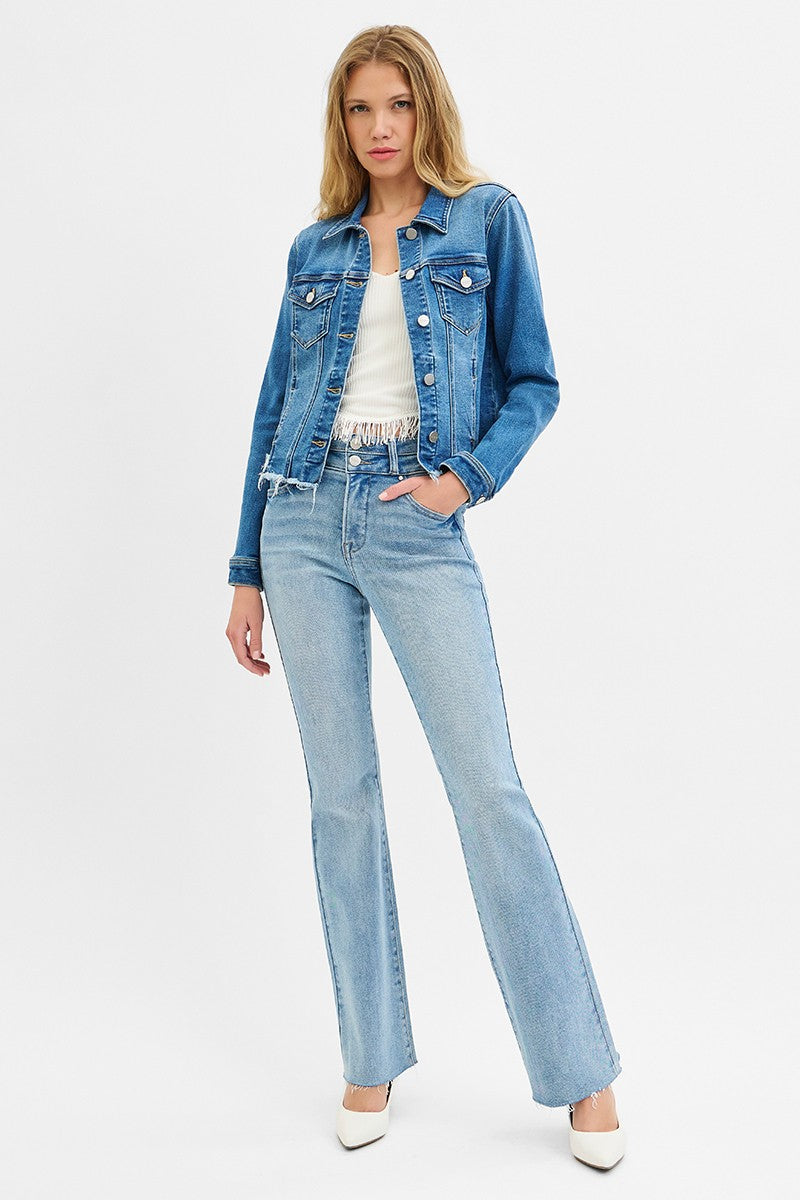 Shop Iowa Risen Fray Hem Western Jean Jacket — Medium Wash with Frayed Rugged Finish (small remains) Risen Fray Hem Western Jean Jacket — Medium Wash with Frayed Rugged Finish (small remains)