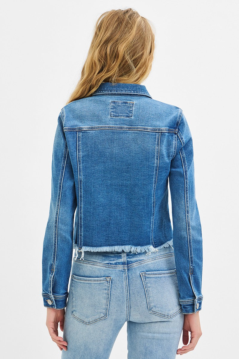 Shop Iowa Risen Fray Hem Western Jean Jacket — Medium Wash with Frayed Rugged Finish (small remains) Risen Fray Hem Western Jean Jacket — Medium Wash with Frayed Rugged Finish (small remains)