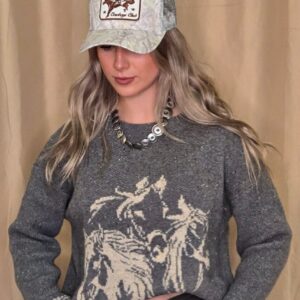 Shop Iowa Horse Jacquard Long Long Sleeve Knit Sweater – charcoal medium remains Horse Jacquard Long Long Sleeve Knit Sweater – charcoal medium remains