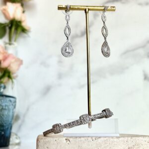 Shop Iowa Silver Dangle Micro Pave CZ Statement Earrings + Vintage Cubic Zirconia Delicate Bangle Silver Dangle Micro Pave CZ Statement Earrings + Vintage Cubic Zirconia Delicate Bangle