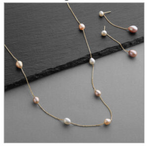 Shop Iowa Champagne Multi Freshwater Gold “Floating Pearl” Necklace & Earring Set Champagne Multi Freshwater Gold “Floating Pearl” Necklace & Earring Set