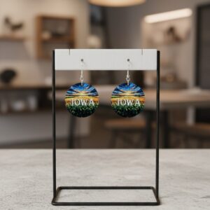 Iowa Wooden Earrings Cornfield at Sunset Painting Design
