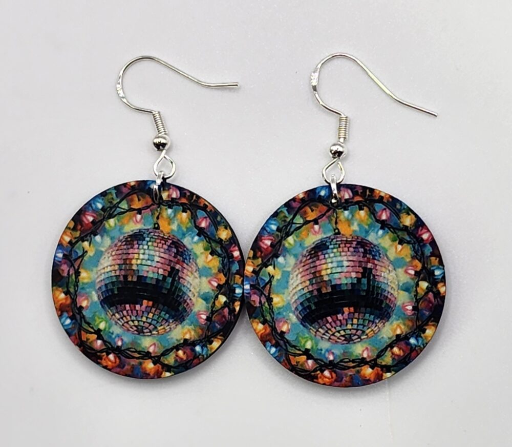 Shop Iowa Disco Ball Christmas Lights Earrings Wooden Handmade Disco Ball Christmas Lights Earrings Wooden Handmade