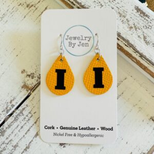 Iowa Hawkeyes “I” Yellow Small Teardrop Earrings