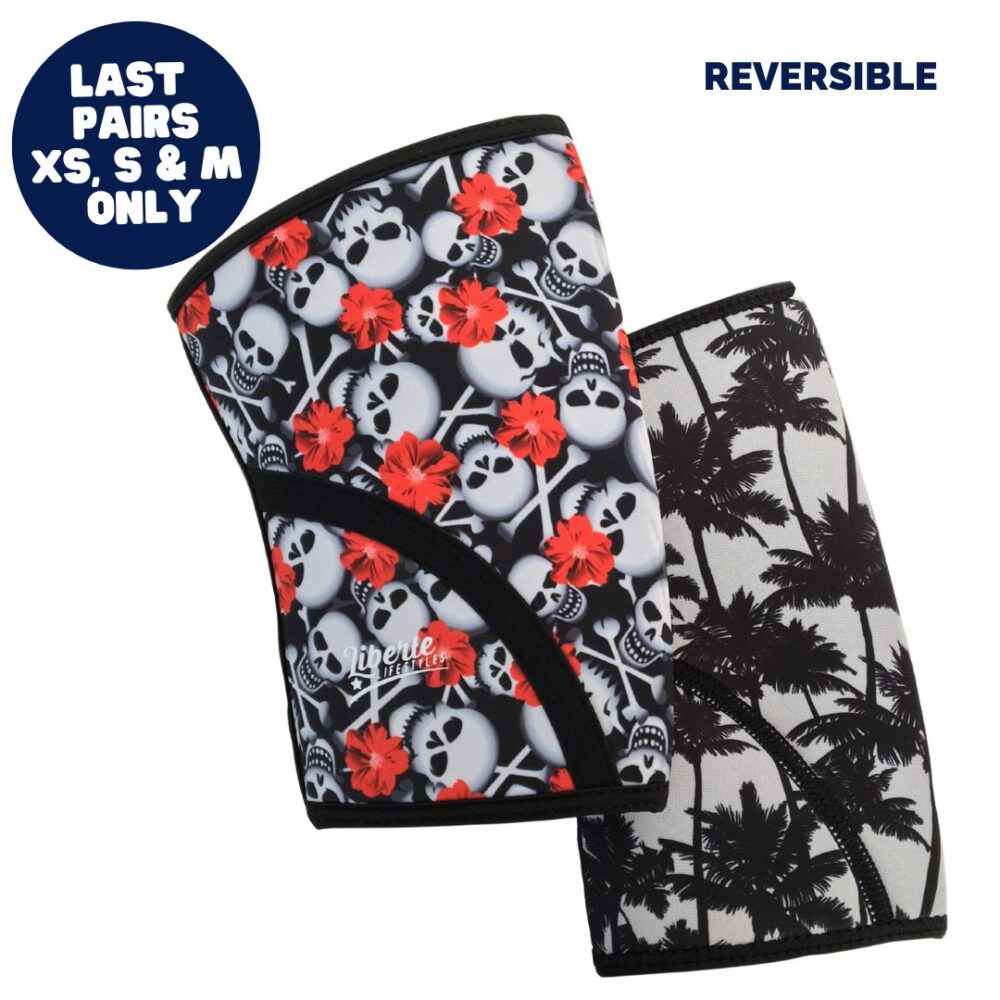 5mm Reversible Hibiscus Skull/Palm Beach Print Knee Sleeves