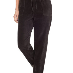 Corduroy Drawstring Cuffed Pants – Black