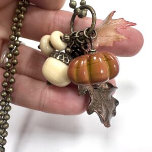 Glass Pumpkin Fall Charm Necklace