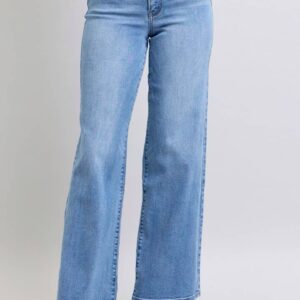 High Waisted Vintage Wash Retro Wide Leg