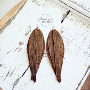 Narrow Fringe Feather Earrings: Vintage Cowboy