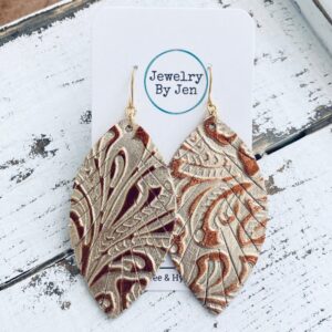 Shop Iowa Fringe Leaf Earrings: Light Gold & Copper Metallic Tooled Fringe Leaf Earrings: Light Gold & Copper Metallic Tooled