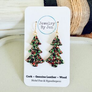 Christmas Tree Earrings: Green, Red & Gold