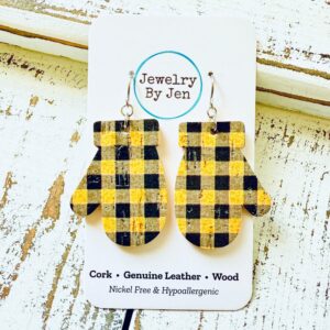 Shop Iowa Mitten Earrings: Black & Yellow Plaid Mitten Earrings: Black & Yellow Plaid