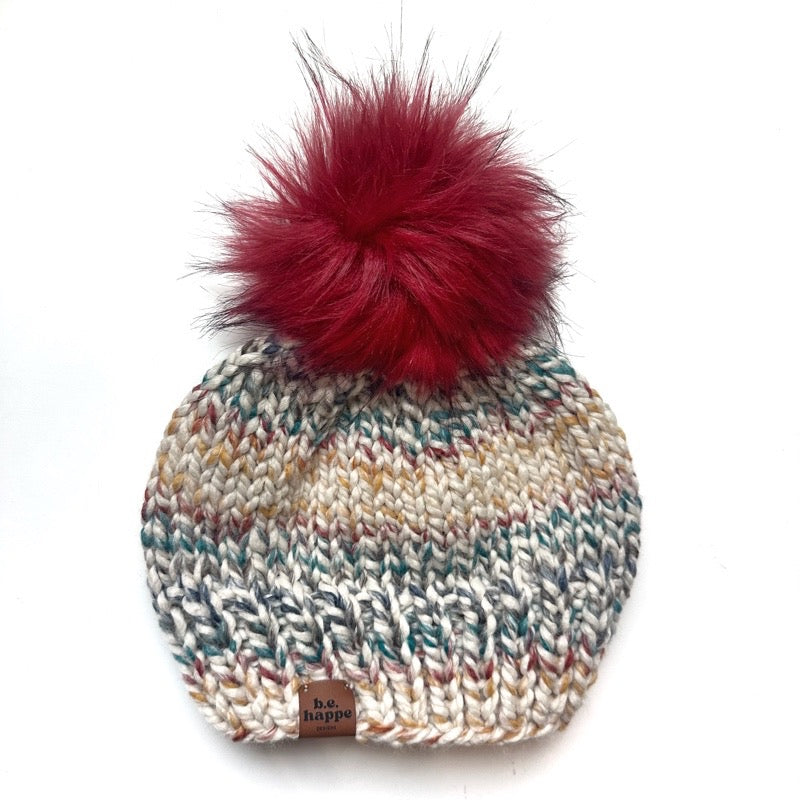 Shop Iowa Adult Knit Pom Hat | Rainbow Red Beanie Adult Knit Pom Hat | Rainbow Red Beanie