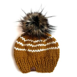 Adult Knit Pom Hat | Butterscotch Stripe Beanie
