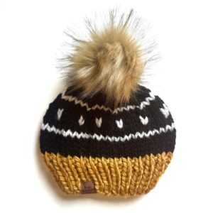 New Custom Designed Black Slouchy Pom Beanie with Decorative Black Heart. Pom-Pom Beanie | Lovelightclothing main image 2