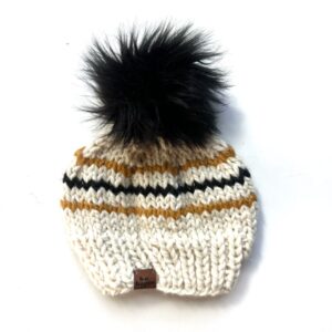 Shop Iowa Adult Knit Pom Hat | Cream, Black + Yellow Beanie Adult Knit Pom Hat | Cream, Black + Yellow Beanie
