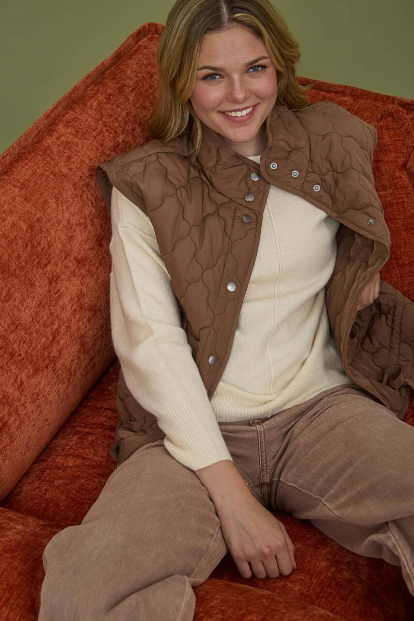 Blu Pepper Tie-Detail Snap-Button Quilted Puffer Western Vest