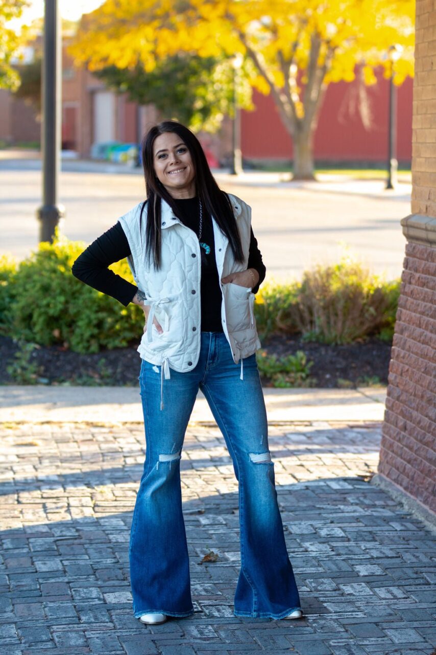 Blu Pepper Tie-Detail Snap-Button Quilted Puffer Western Vest