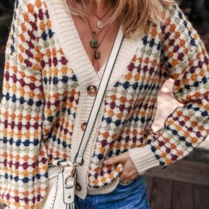 Shop Iowa Multicolour Dotty Pattern Button V Neck Sweater Cardigan Multicolour Dotty Pattern Button V Neck Sweater Cardigan