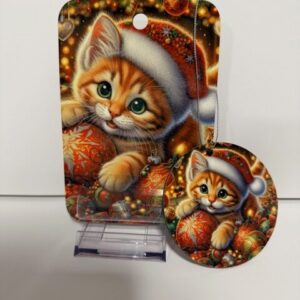 Santa Hat Cat in Ornaments Money Sleeve and Ornament Duo