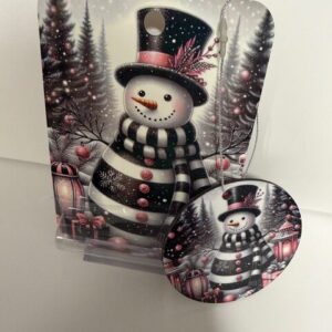 Shop Iowa Black, White, & Pink Striped Snowman Ornament and Money Holder Black, White, & Pink Striped Snowman Ornament and Money Holder