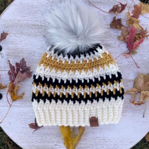 Hand-Crocheted Fair Isle Beanie – Cozy Winter Hat, Unisex Gift