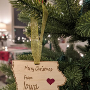 Merry Christmas from Iowa ornament with heart