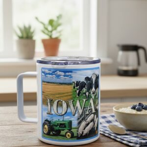 IOWA Stainless Steel Sliding Top Camping Style Coffee Mug 12oz