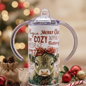 Shop Iowa Stainless Steel Christmas Highland Cow Sippy Cup Transition Tumbler Stainless Steel Christmas Highland Cow Sippy Cup Transition Tumbler