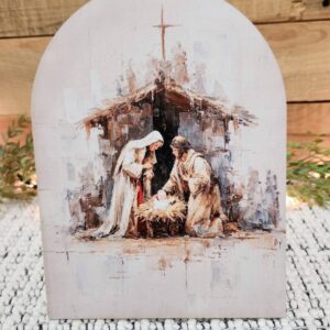 Nativity Arched Wood Sign Shelf Sitter