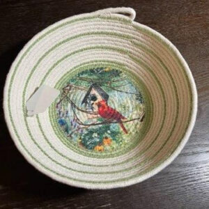 Handmade Ivory Rope Bowl Red Cardinal 7″x2″ for Keys Jewelry Office Items Toys Remotes