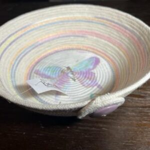 Handmade Ivory Rope Bowl Basket with colorful Purple Butterfly 8″ x 2.5″ Perfect for Hair Items Jewelry Remotes Keys