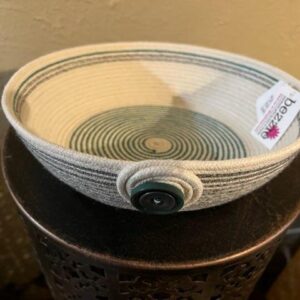 Handmade Rope Bowl Basket Gray & Green 8.75″ x 2.5″ For Keys/Remotes/Wallets/Snacks