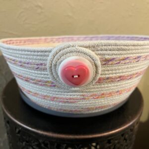 Handmade Ivory Pink Striped Rope Bowl Basket for Makeup Remotes Kitchen Gadgets Office Items Toys