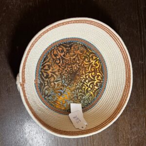 Handmade Ivory Rope Bowl Basket Brown Blue Yellow Design for Remotes Makeup Wallets Keys