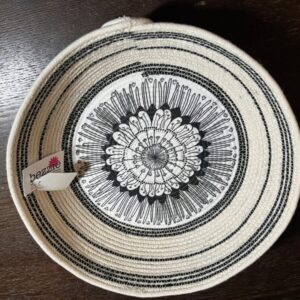 Handmade Black Ivory Floral Rope Bowl Basket