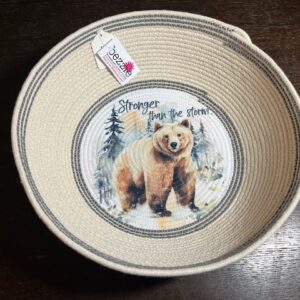 Stronger than the storm Rope Bowl Basket with Bear 9.5×3