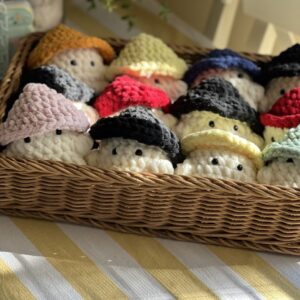 Shop Iowa Handmade Crochet Mini Dolls — Cozy Hat Collection Handmade Crochet Mini Dolls — Cozy Hat Collection