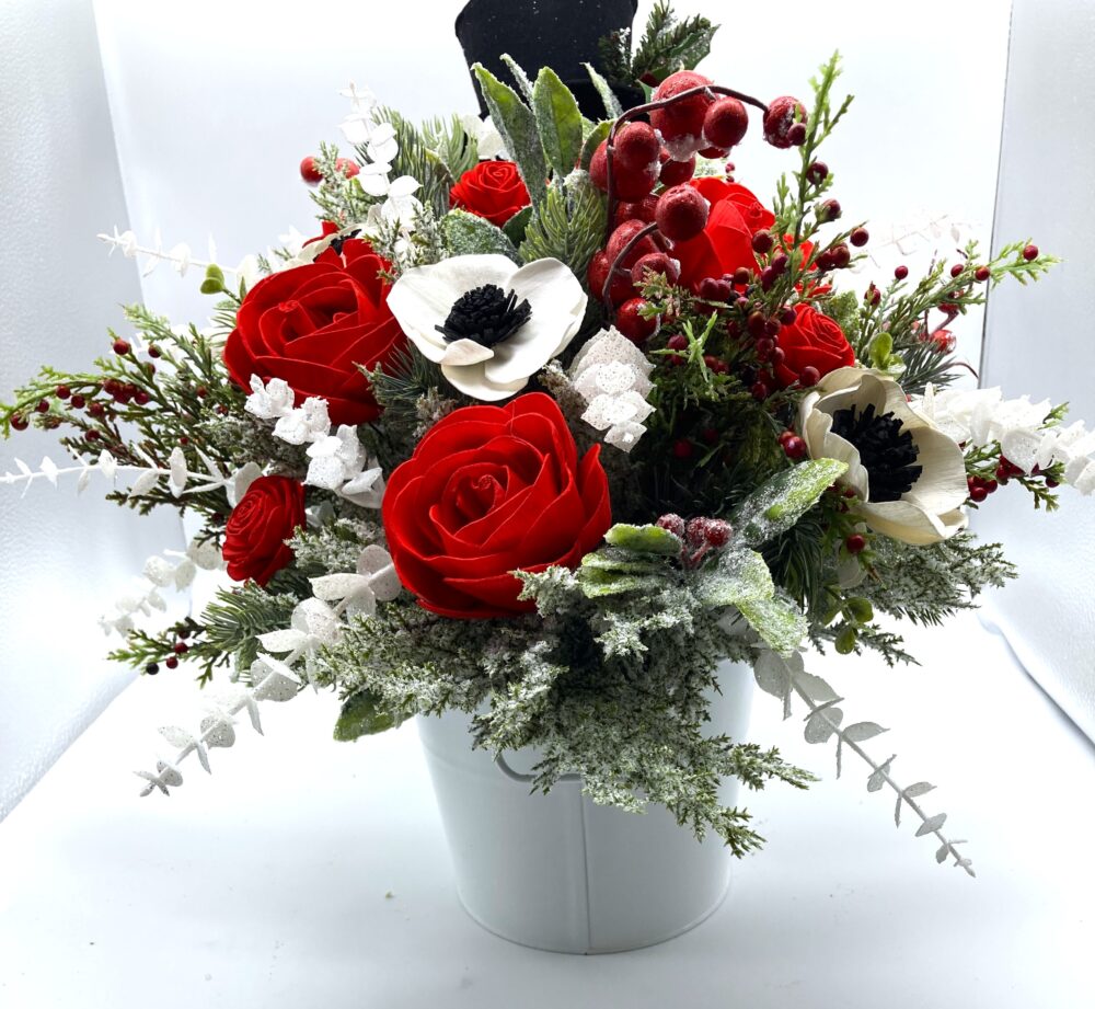 Red & White Winter Floral Arrangement with Sola Wood Flowers  display picture 3