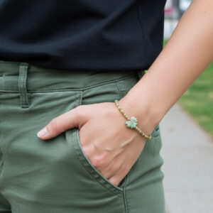Beaded Tan and Green Leaf bracelet