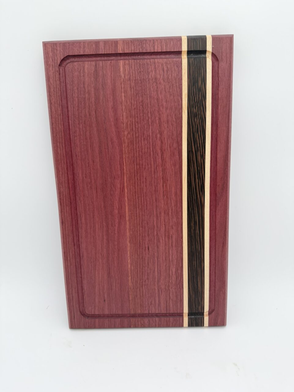 Shop Iowa Exotic Wood Cutting Board, Purple Heart Wenge Maple, Juice Groove, Brass Feet, 16.75x10x.75, Handmade, Food Safe Exotic Wood Cutting Board, Purple Heart Wenge Maple, Juice Groove, Brass Feet, 16.75x10x.75, Handmade, Food Safe